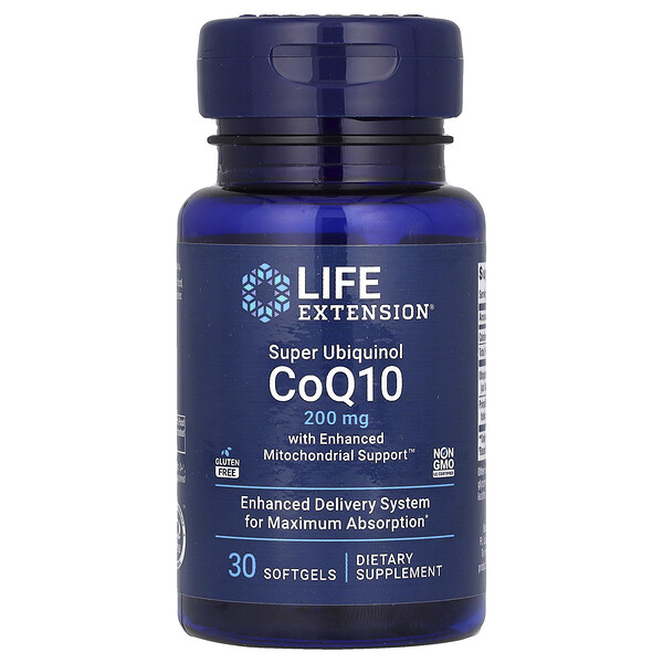 Суперубихинол CoQ10 с улучшенной поддержкой митохондрий, 200 мг, 30 мягких желатиновых капсул Life Extension