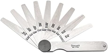 Starrett Tempered Steel Thickness Gage with Tapered Leaves, Locking Device, Rugged and Substanial Steel Case - 0.0015"- 0.015" Range, 9 Leaves - 172AT Starrett