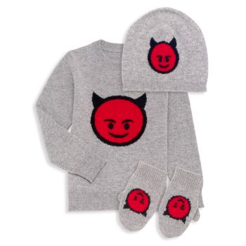 Little Boy's 3-Piece Smiling Devil Sweater, Hat &amp; Mittens Set Sofia Cashmere