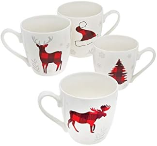 Godinger Holiday Decor Coffee Mugs Set, Christmas Decorations - 16 oz - Set of 4 Godinger