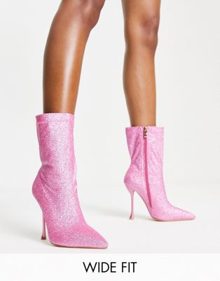 Simmi London Wide Fit Paolo glitter sock boots in pink  Simmi Wide Fit