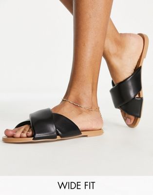 Черные сандалии на плоской подошве с мягкой подкладкой ASOS DESIGN Wide Fit - BLACK ASOS DESIGN