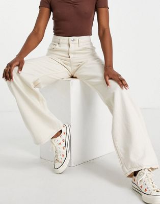 Широкие джинсы Pull&Bear цвета экрю с отстрочкой сверху Pull&Bear