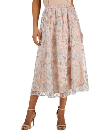 Женская юбка миди без застежек из кружевной сетки с цветочным принтом Anne Klein