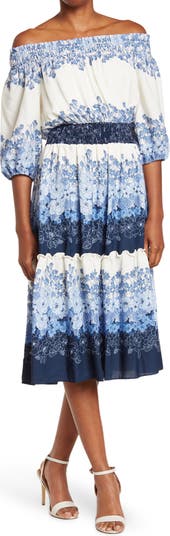Floral Off-the-Shoulder Tiered Midi Dress Gabby Skye