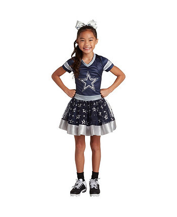 Big Girls Navy Dallas Cowboys Tutu Tailgate Game Day V-Neck Costume Jerry Leigh
