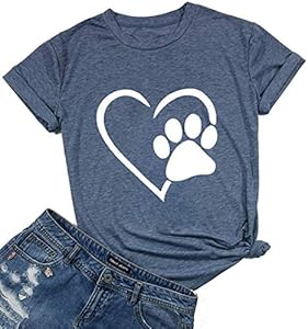 Susongeth Dog Paw Love Heart Print T-Shirt for Women Short Sleeve Dog Mom Graphic Tees Tops Mother's Day Shirts Susongeth