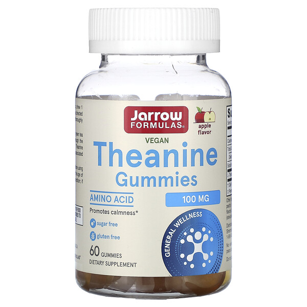 Theanine Gummies, Без сахара, со вкусом яблока, 100 мг, 60 жевательных конфет Jarrow Formulas