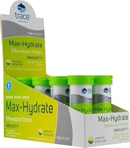 Trace Minerals Max-Hydrate Immunity - Electrolyte Drink Supplement for Immune Health & Hydration Support - Vitality Supplement to Aid Muscle Cramp Relief - Lemon Lime, 8 Containers (80 Servings) Trace Minerals