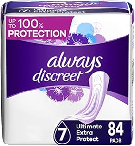 Always Discreet Adult Ultimate Extra Protection Incontinence & Postpartum Pads with Rapid Dry, 42 Count x Pack of 2 (84 Count Total) (Packaging May Vary) Always Discreet