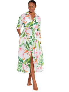 Watercolor Tropical Floral Midi Shirt Dress LAUREN Ralph Lauren