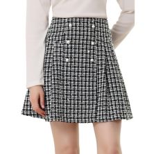 Plaid Tweed Mini Skirt for Women's Elegant High Waist A-Line Button Front Skirts ALLEGRA K
