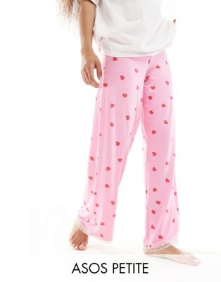 Супермягкие розовые пижамные брюки с принтом в форме сердца ASOS DESIGN Petite mix & match ASOS DESIGN