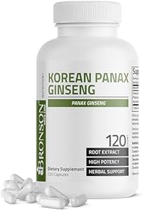 Bronson Korean Panax Ginseng Supports Energy, Endurance & Vitality + Memory and Mental Performance, 120 Capsules Bronson