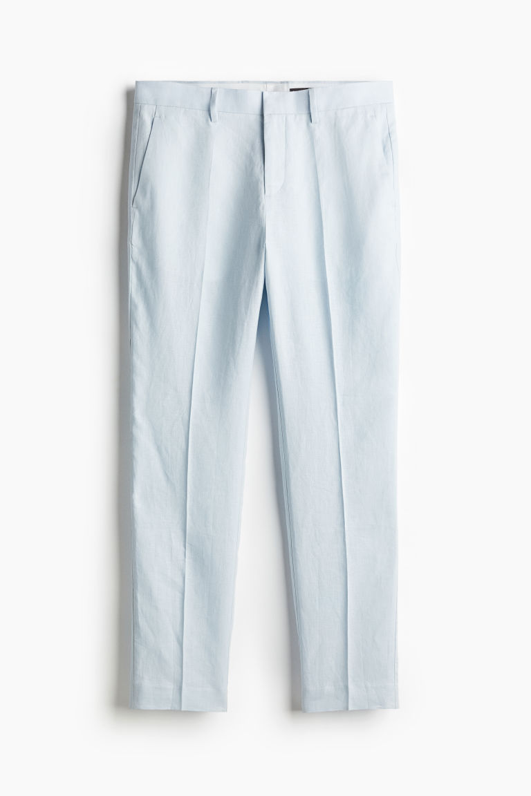 Льняные костюмные брюки узкого кроя H&M