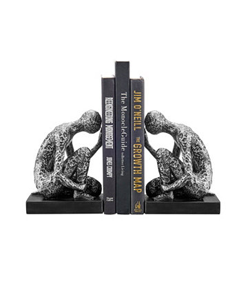Скульптуры фигур на коленях из полирезины, серебристый и черный цвет, подставка для книг, набор из 2 шт. Danya B