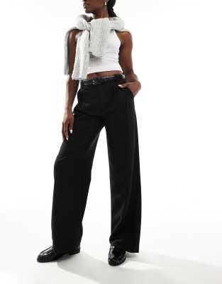 Stradivarius wide leg belted pants in black Stradivarius