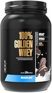 Maxler 100% Golden Whey Protein - 24g of Protein per Serving - Premium Whey Protein Powder for Pre Post Workout - Fast-Absorbing Whey Concentrate, Isolate & Hydrolysate Blend - Bananas & Cream 2 lb Maxler