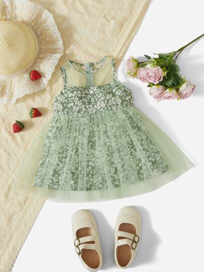 SHEIN для детей Вечернее платье с цветочным принтом сетчатый SHEIN