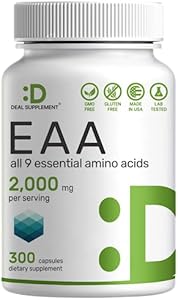 Essential Amino Acids (EAA) 2000mg Per Serving, 300 Capsules – Unflavored - 9 in 1, All BCAAs (Branched-Chain Aminos) – Lean Muscle Support & Natural Pre Workout Supplement DEAL SUPPLEMENT