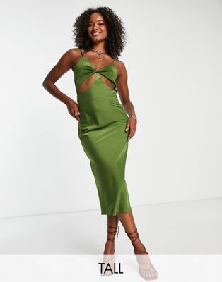 Эксклюзивное атласное платье миди цвета хаки 4th & Reckless Tall 4TH & RECKLESS