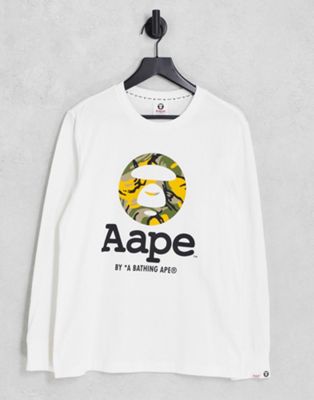 Белый топ с длинными рукавами и лунным лицом AAPE By A Bathing Ape AAPE BY A BATHING APE®