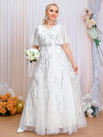 размера плюс Платье подружки невесты с блестками с рукавами-бабочками макси SHEIN