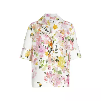 Рубашка Constance из смесового льна с цветочным принтом и пуговицами спереди AJE