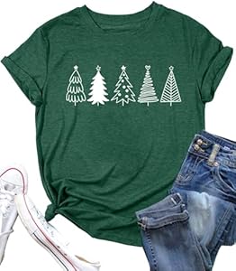 Christmas Tree Shirt for Women Merry Christmas Printed T-Shirts Short Sleeve Holiday Tee Xmas Gift Tops PECHAR