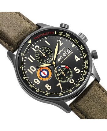 Мужские часы Hawker Hurricane Chronograph Army Green с натуральным кожаным ремешком, 42 мм AVI-8