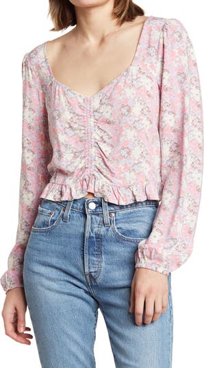 Floral Long Sleeve Ruched Blouse Abound