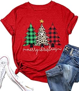 Christmas Tree Shirt for Women Merry Christmas Printed T-Shirts Short Sleeve Holiday Tee Xmas Gift Tops PECHAR