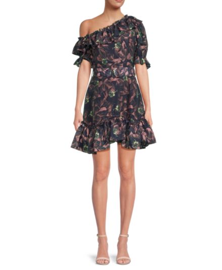 ​One Shoulder Ruffle Mini Fit and Flare Dress Ted Baker