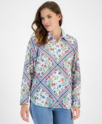 Women's Scarf-Print Cotton Button-Front Shirt Nautica Jeans