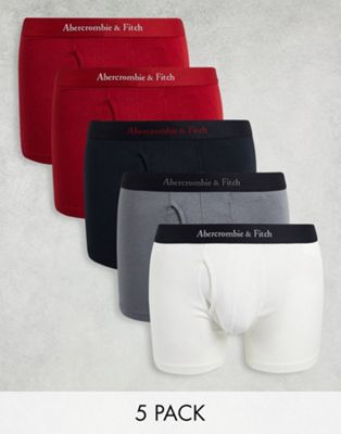 Набор из 5 трусов Abercrombie & Fitch красного, черного, белого и серого цветов с поясом с контрастным логотипом. Abercrombie & Fitch