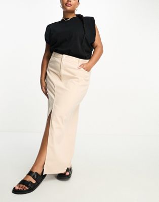 Серо-коричневая легкая джинсовая юбка макси с разрезом спереди ASOS DESIGN Curve ASOS Curve
