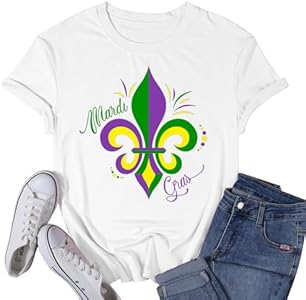 Womens Mardi Gras Shirt Fat Tuesday Shirts Carnival Theme Party Tee Tops VQD