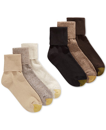 Женские носки с манжетами Turn Cuff, 6 пар, также доступны в расширенных размерах Gold Toe