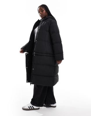 Yours 3 in 1 long line padded coat vest in black Yours