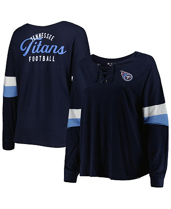 Женская темно-синяя футболка размера плюс с v-образным вырезом и длинными рукавами, спортивная университетская футболка Tennessee Titans New Era