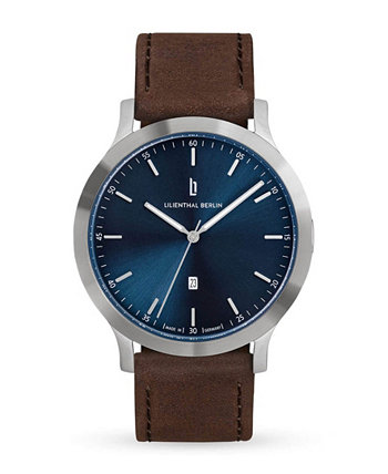 Часы Huxley унисекс, серебристо-синие, коричневые кожаные, 40 мм Lilienthal Berlin