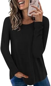 HOTGIFT Women's 2025 Fall Winter T-Shirts Casual Long Sleeve Crewneck Tunic Tops Loose Comfy Blouse Hotgift