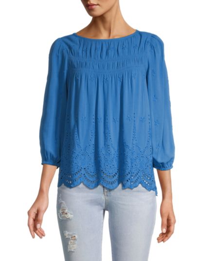 Smocked Embroidery Eyelet Top Chenault
