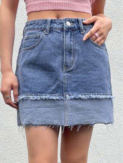 DAZY Джинсовая юбка с необработанной отделкой с карманом DAZY