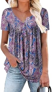 Mystry Zone Womens Henley V Neck Casual Blouse Button Down T Shirts Flare and Flowy Tops Mystry Zone