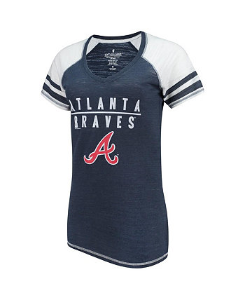 Женская темно-синяя футболка с v-образным вырезом и цветными блоками Atlanta Braves Soft As A Grape