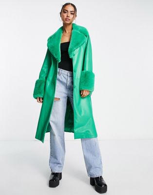 Ярко-зеленое пальто из искусственного меха с поясом Ever New Ever New