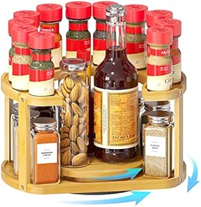 SpaceAid 2 Tier Bamboo Spice Rack Organizer, Lazy Susan Turntable for Cabinet, Home Kitchen Spices Spinning Rotating Shelf Racks for Pantry Seasoning Bottle Holder Storage (Two Tier, Natural) SpaceAid