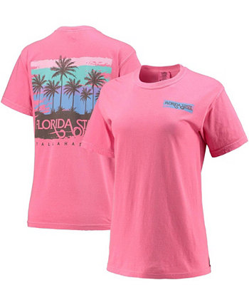 Женская розовая футболка Florida State Seminoles Beach Club Palm Trees Image One