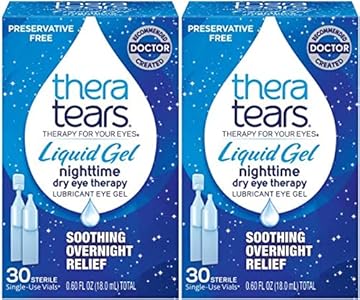 TheraTears Liquid (Жидкость) Gel (Гель) Nighttime Eye Drops (Капли) for Dry Eyes, 30 Count (Pack of 2) TheraTears